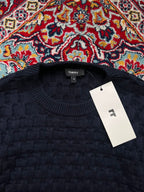 Theory Navy Blue Cashwool Basketweave Waffle Knit Crewneck Sweater - L