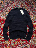 Theory Navy Blue Cashwool Basketweave Waffle Knit Crewneck Sweater - L