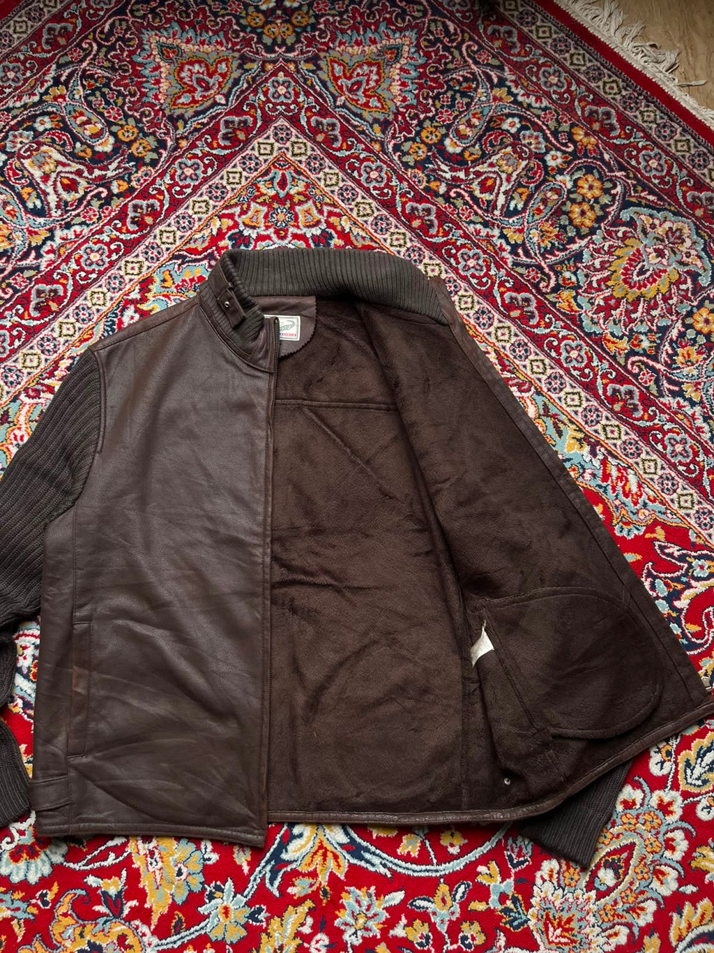Vintage Crocodile Original Brown Leather Knit Sleeve JACKET - XL