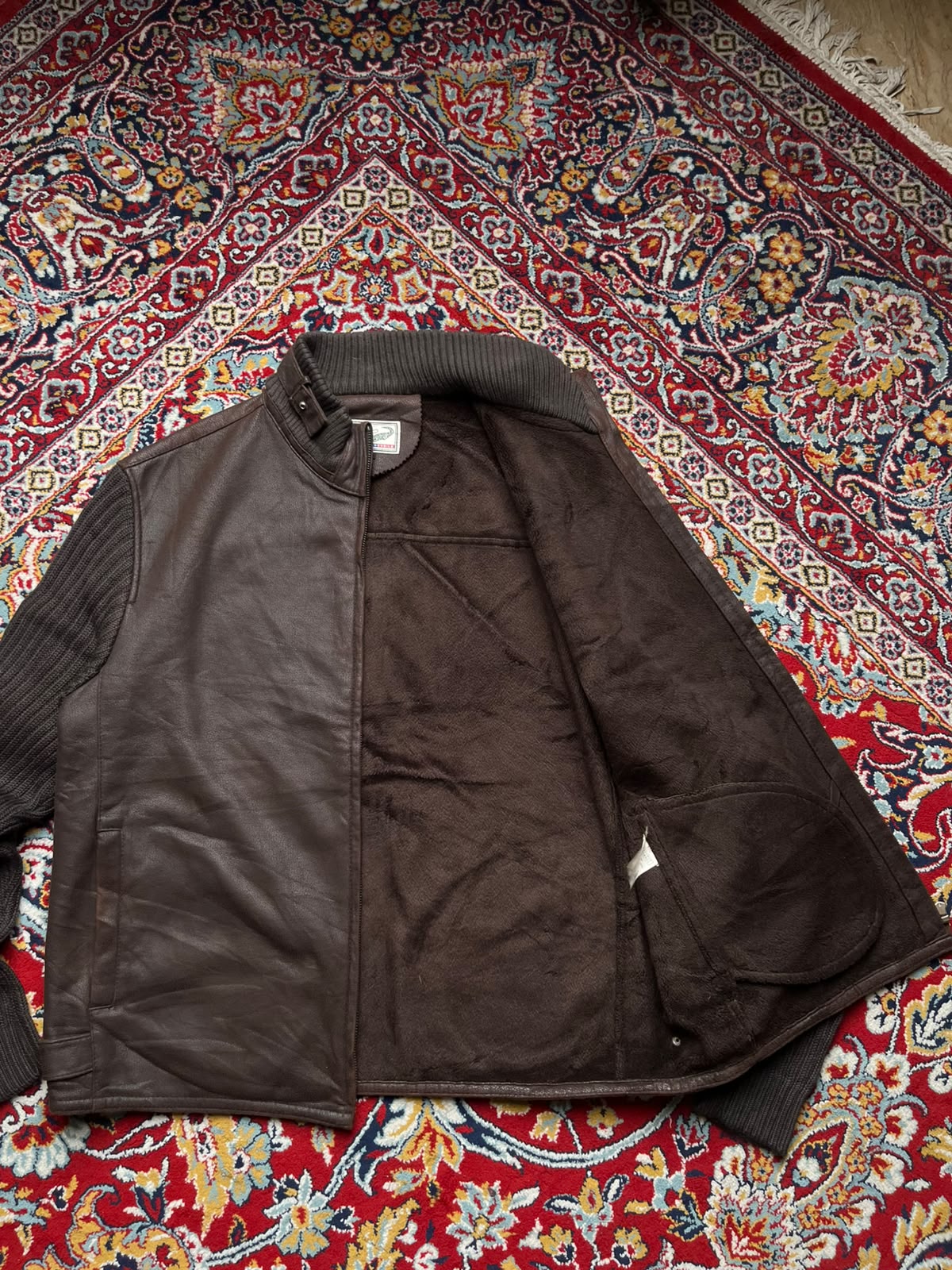 Vintage Crocodile Original Brown Leather Knit Sleeve JACKET - XL