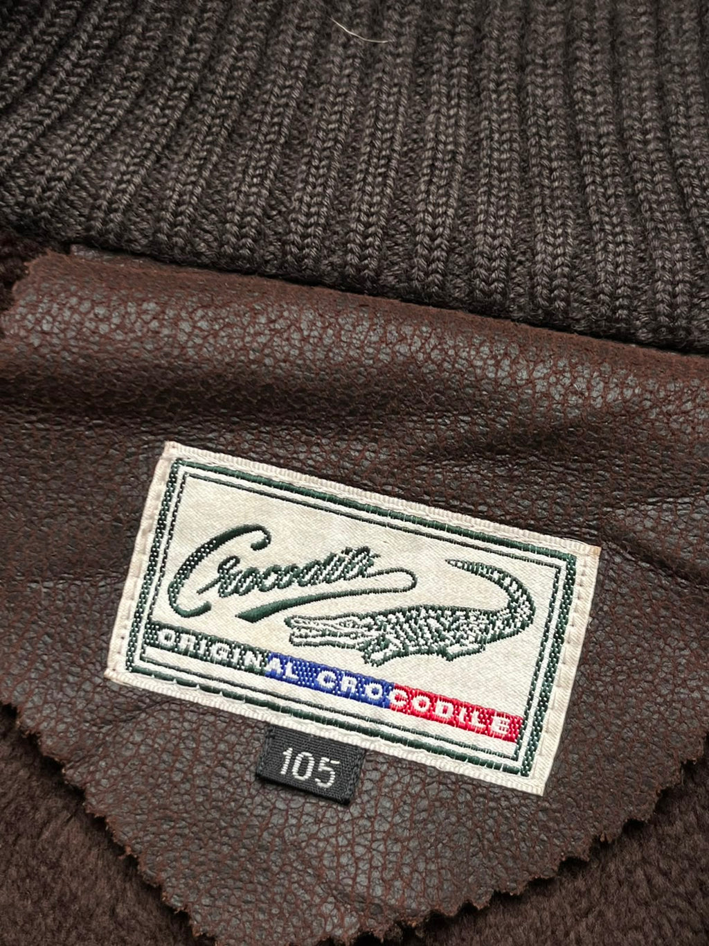 Vintage Crocodile Original Brown Leather Knit Sleeve JACKET - XL