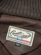 Vintage Crocodile Original Brown Leather Knit Sleeve JACKET - XL