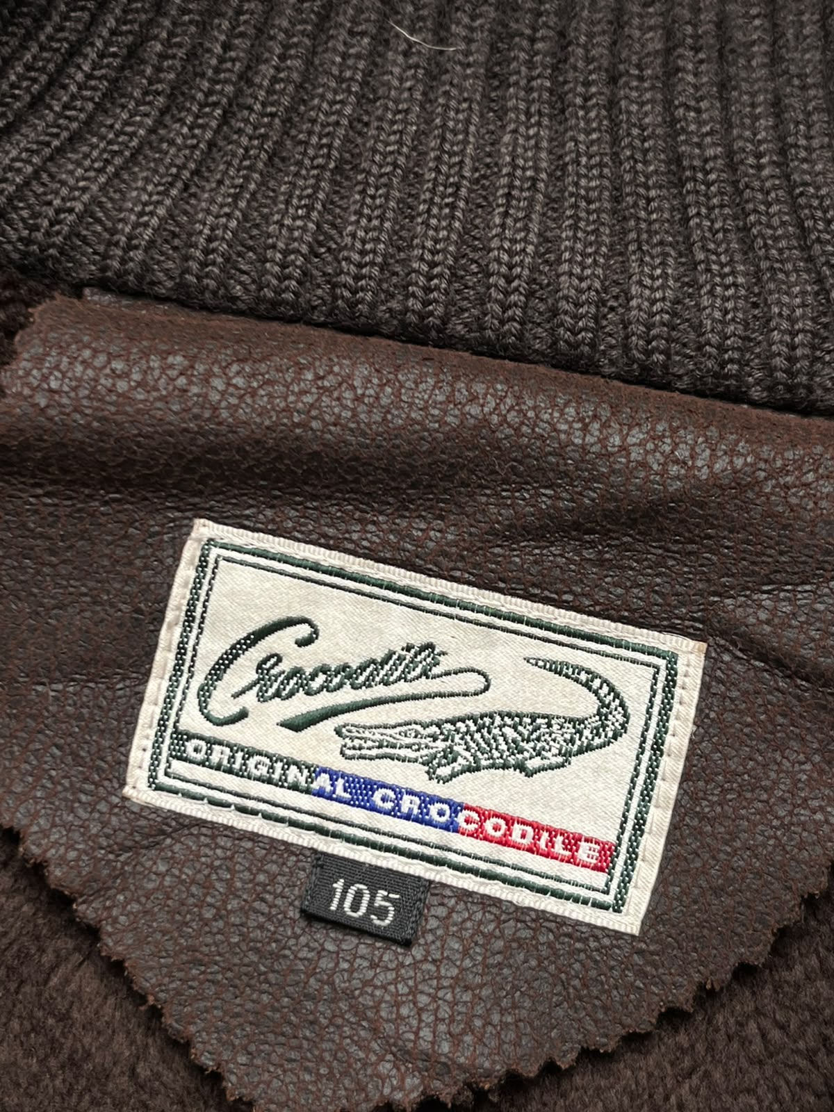Vintage Crocodile Original Brown Leather Knit Sleeve JACKET - XL
