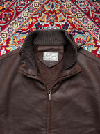 Vintage Crocodile Original Brown Leather Knit Sleeve JACKET - XL