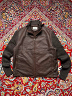 Vintage Crocodile Original Brown Leather Knit Sleeve JACKET - XL