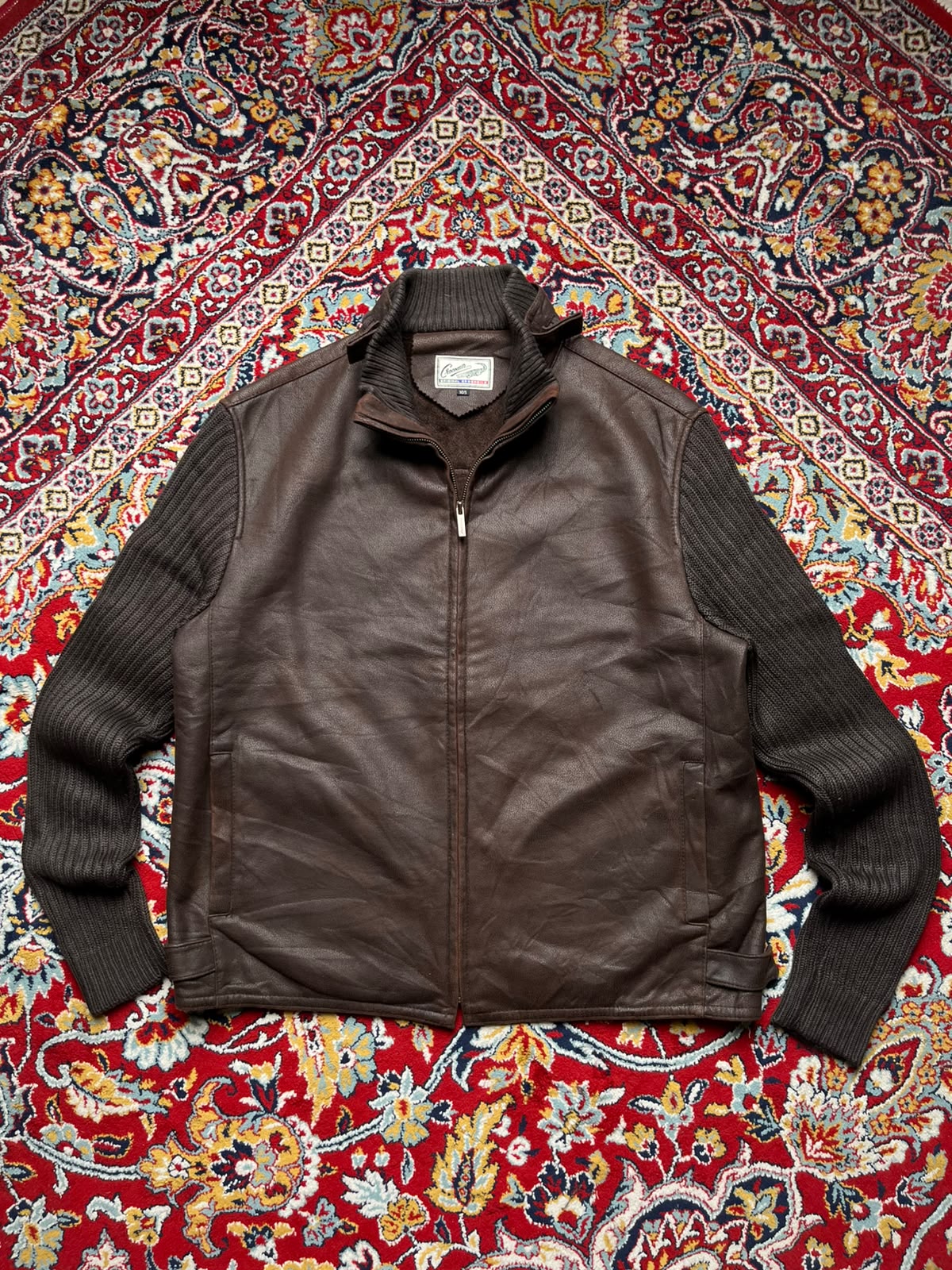 Vintage Crocodile Original Brown Leather Knit Sleeve JACKET - XL