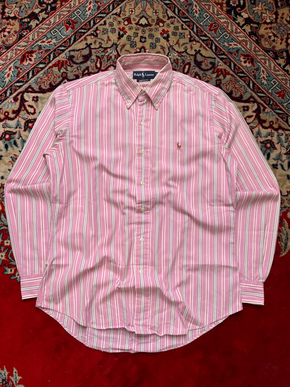 Polo Ralph Lauren Custom Fit Pink White Striped Button Down Shirt