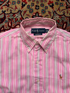 Polo Ralph Lauren Custom Fit Pink White Striped Button Down Shirt