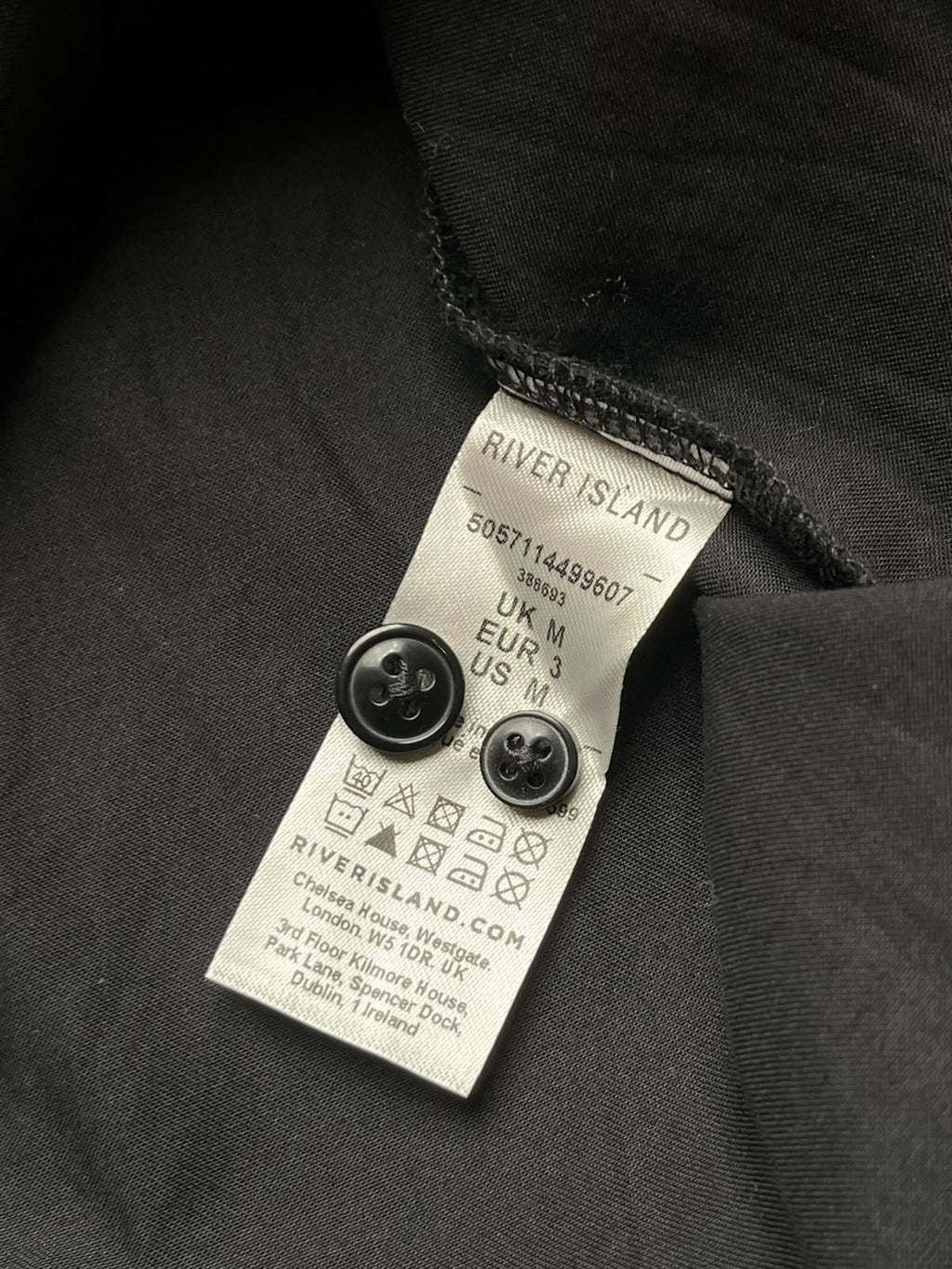 RIVER ISLAND Studded Collar Black Egyptian Cotton BUTTON DOWN SHIRT - L