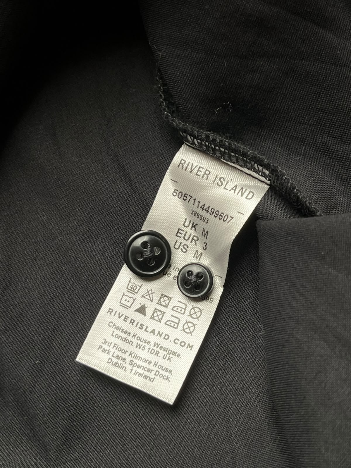 RIVER ISLAND Studded Collar Black Egyptian Cotton BUTTON DOWN SHIRT - L