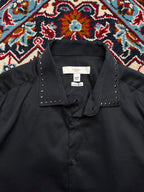 RIVER ISLAND Studded Collar Black Egyptian Cotton BUTTON DOWN SHIRT - L