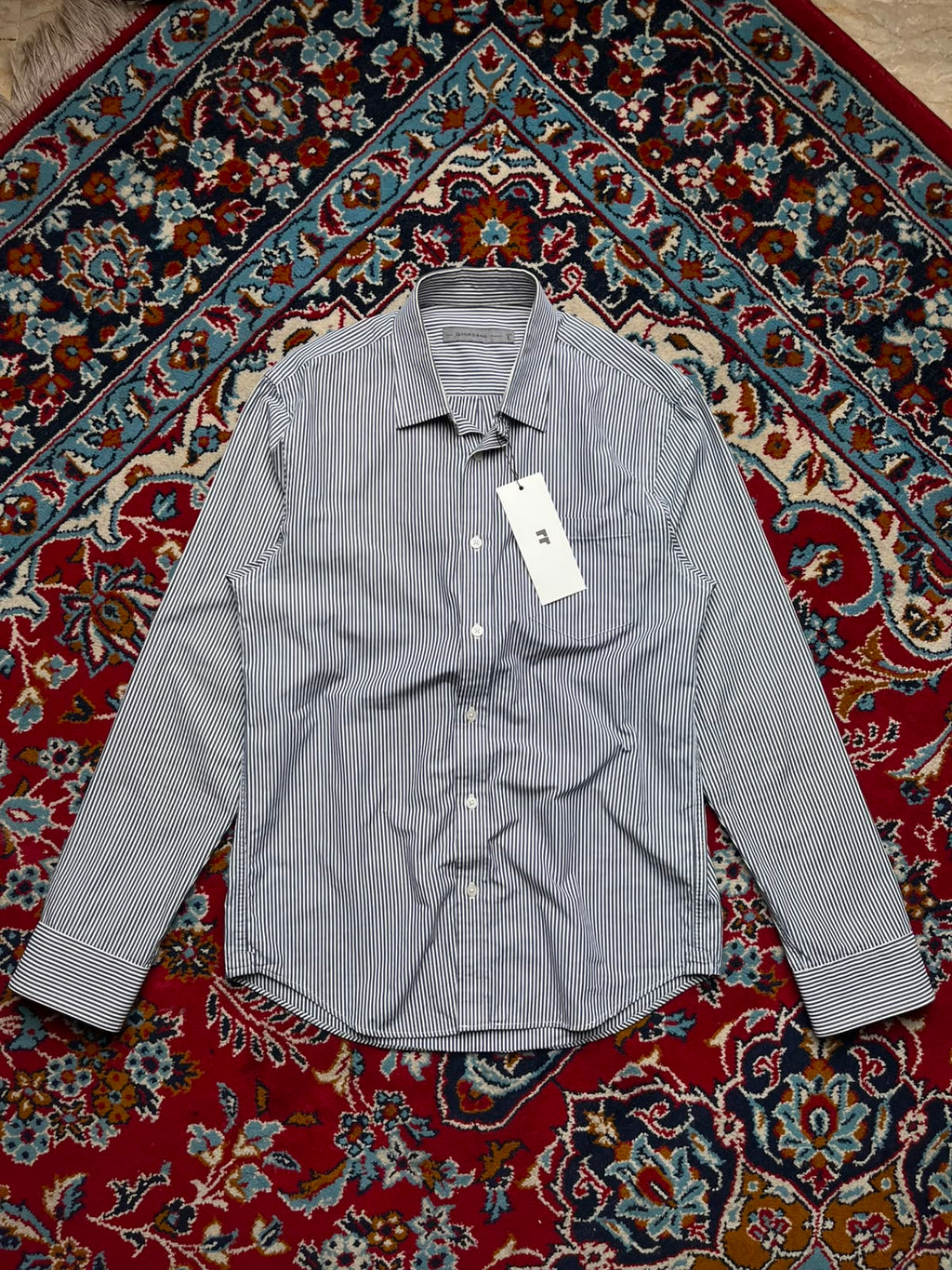 Giordano Blue White Pinstripe Casual Cotton BUTTON DOWN SHIRT - M