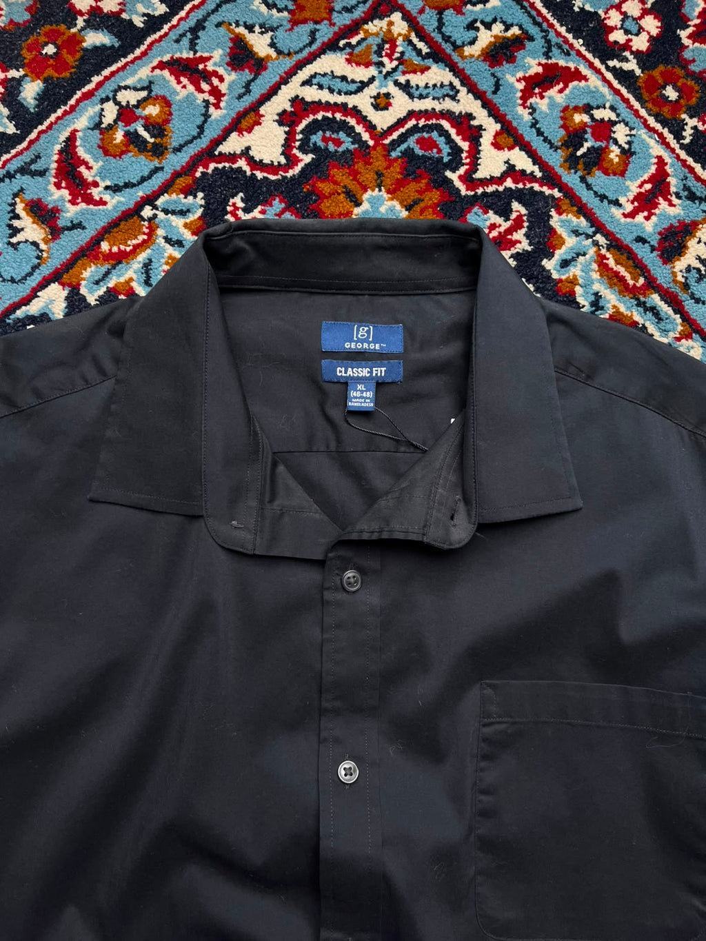 George Classic Fit Solid Black BUTTON DOWN SHIRT - XL