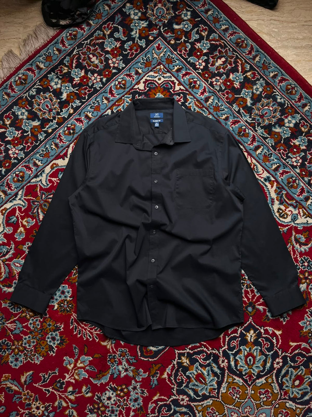 George Classic Fit Solid Black BUTTON DOWN SHIRT - XL