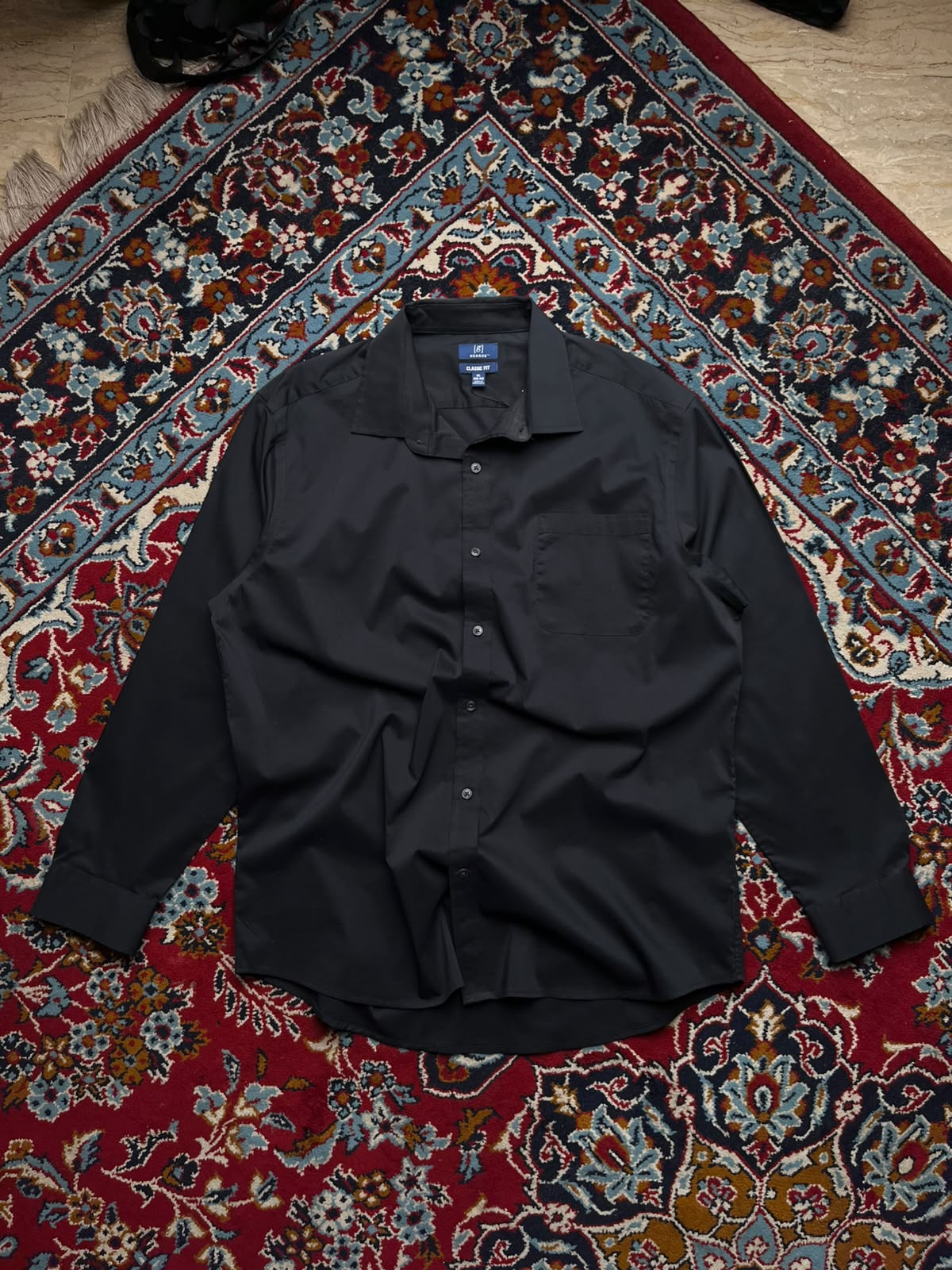 George Classic Fit Solid Black BUTTON DOWN SHIRT - XL