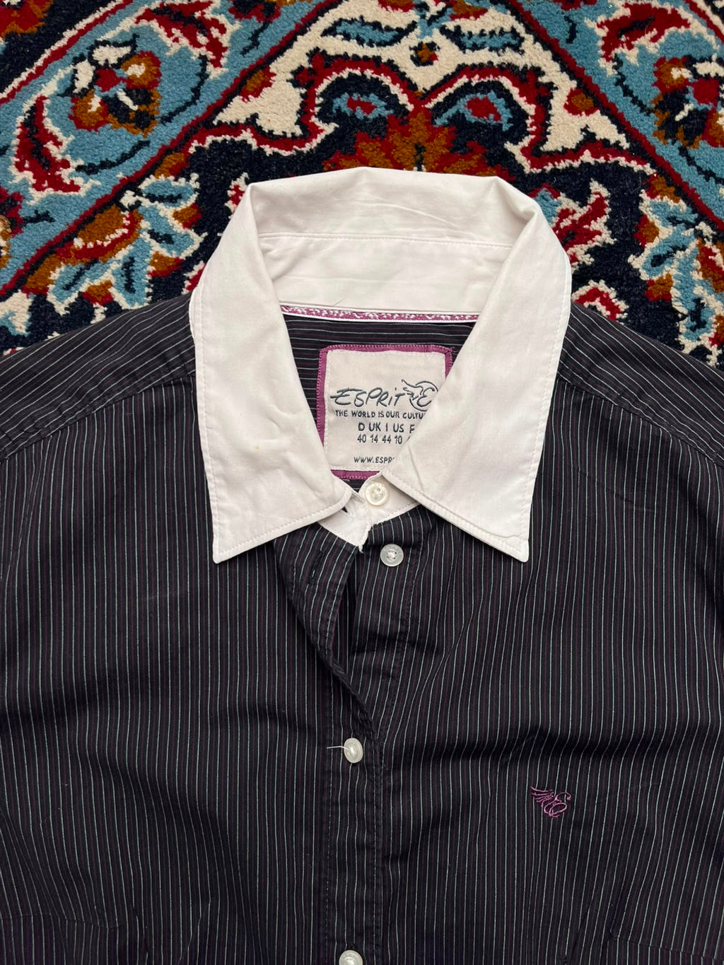 ESPRIT Womens Black White Pinstripe BUTTON DOWN SHIRT - M