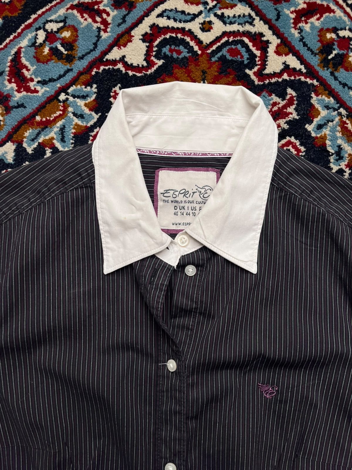 ESPRIT Womens Black White Pinstripe BUTTON DOWN SHIRT - M