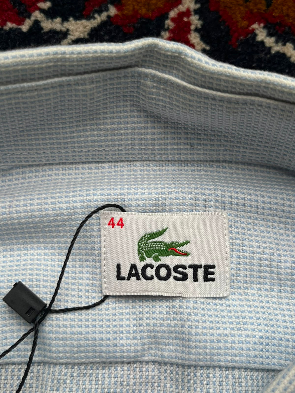 Lacoste Light Blue Micro Check Cotton Button Down Shirt - XL
