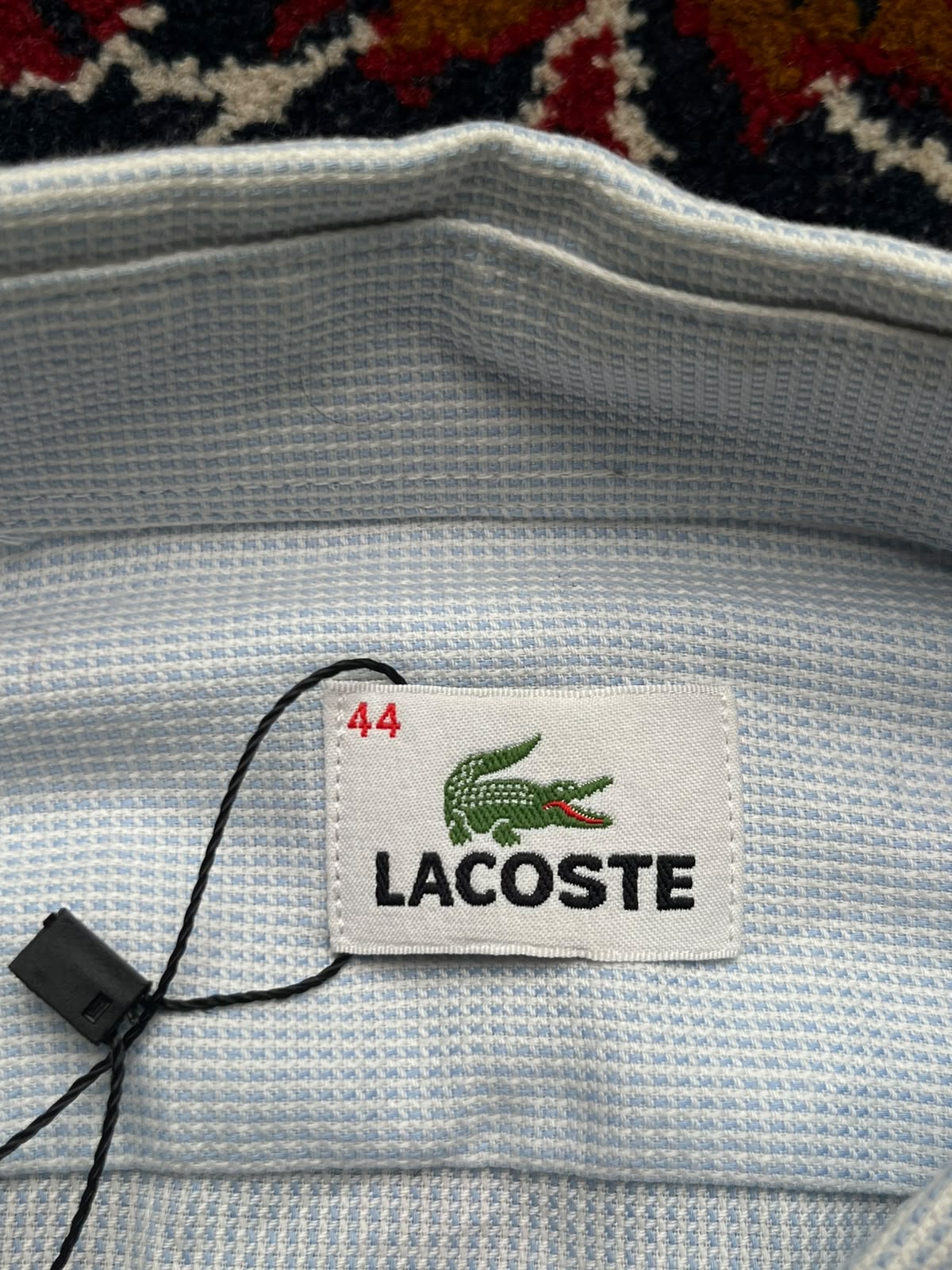 Lacoste Light Blue Micro Check Cotton Button Down Shirt - XL