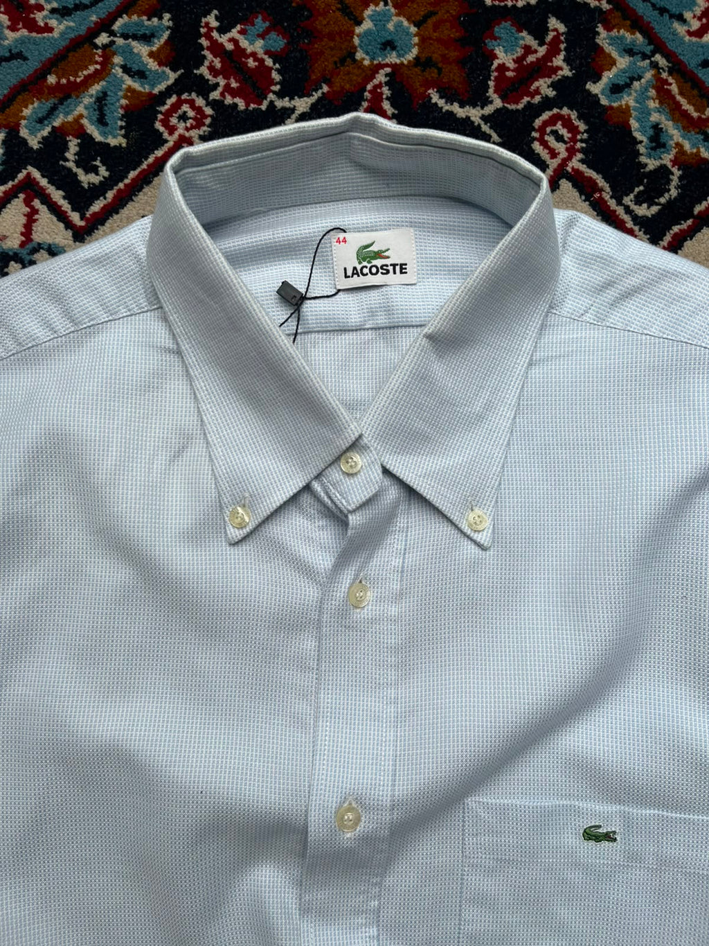 Lacoste Light Blue Micro Check Cotton Button Down Shirt - XL