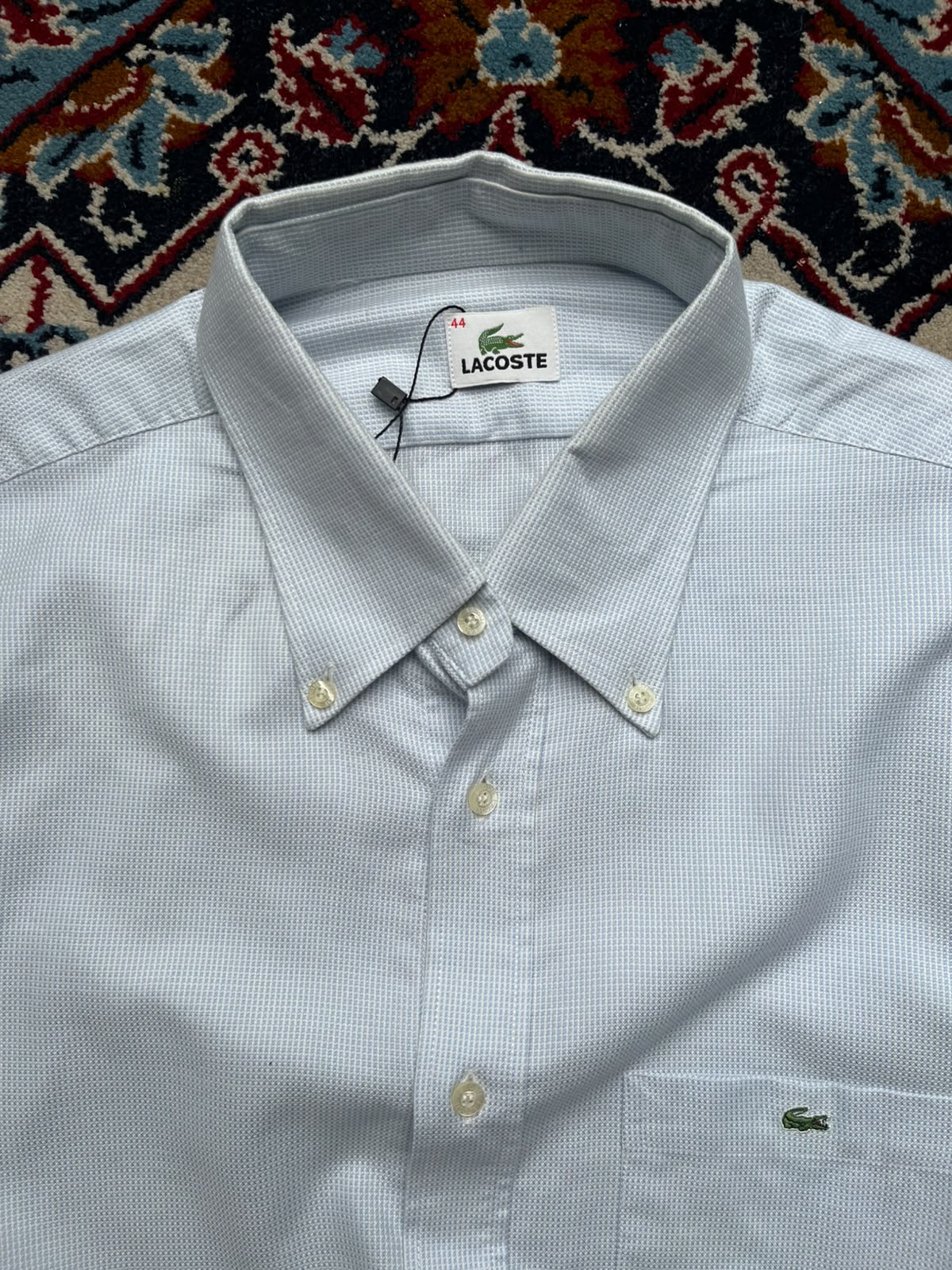 Lacoste Light Blue Micro Check Cotton Button Down Shirt - XL