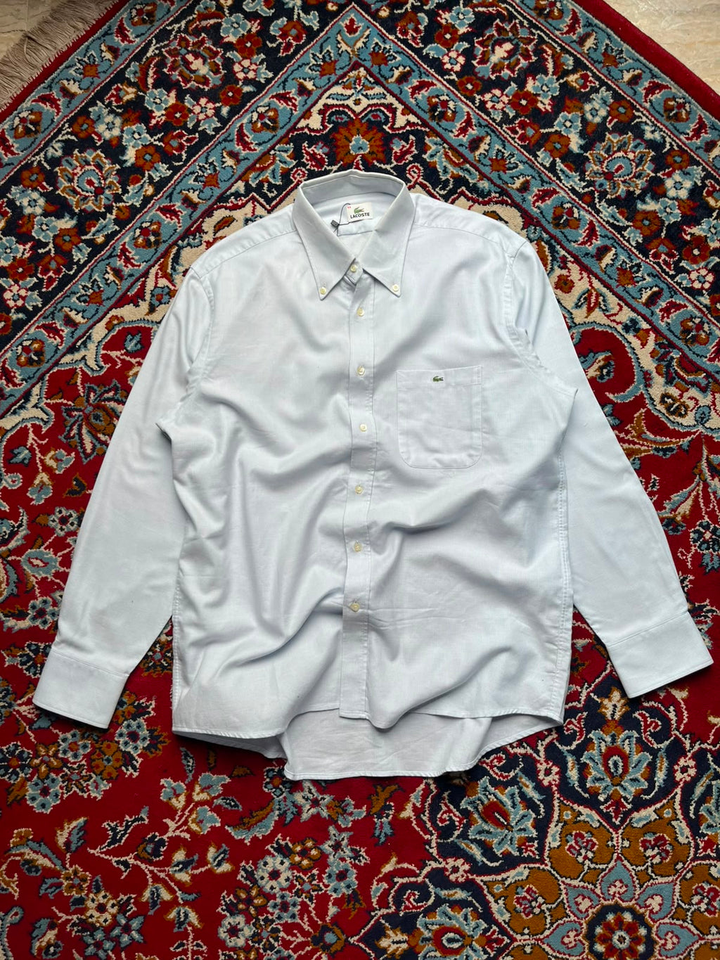 Lacoste Light Blue Micro Check Cotton Button Down Shirt - XL