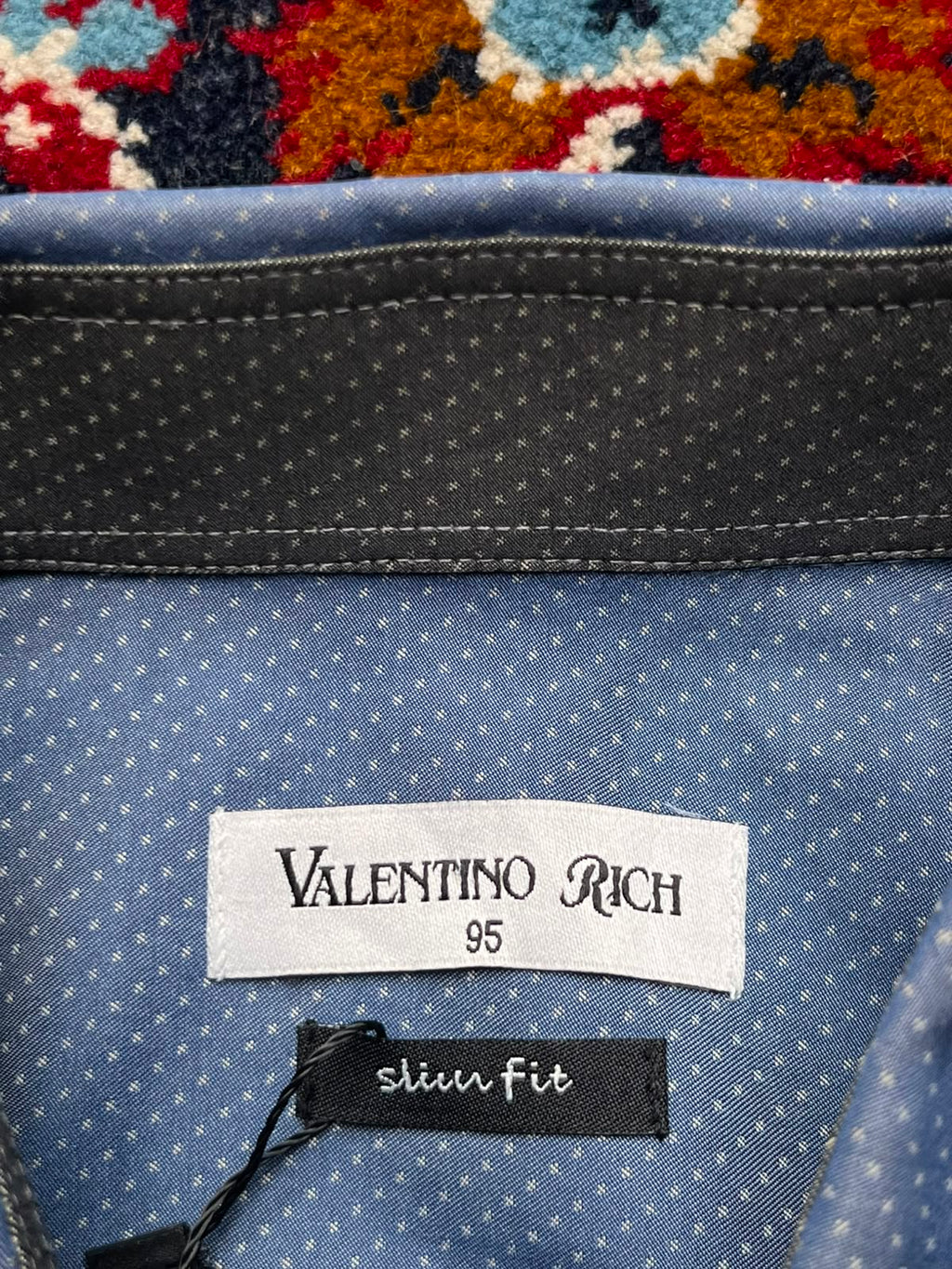 Valentino Rich Blue Micro Dotted Print Slim Fit Button Down Shirt - M