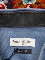 Valentino Rich Blue Micro Dotted Print Slim Fit Button Down Shirt - M