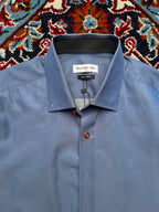 Valentino Rich Blue Micro Dotted Print Slim Fit Button Down Shirt - M