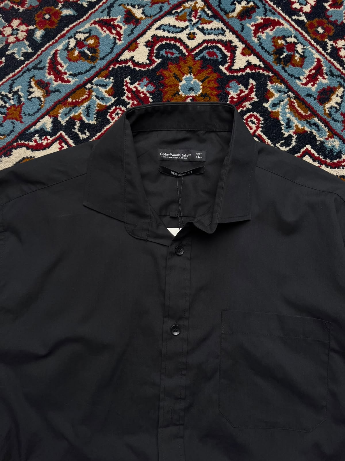 Cedar Wood State Black Plain Regular Fit Button Down Shirt - L