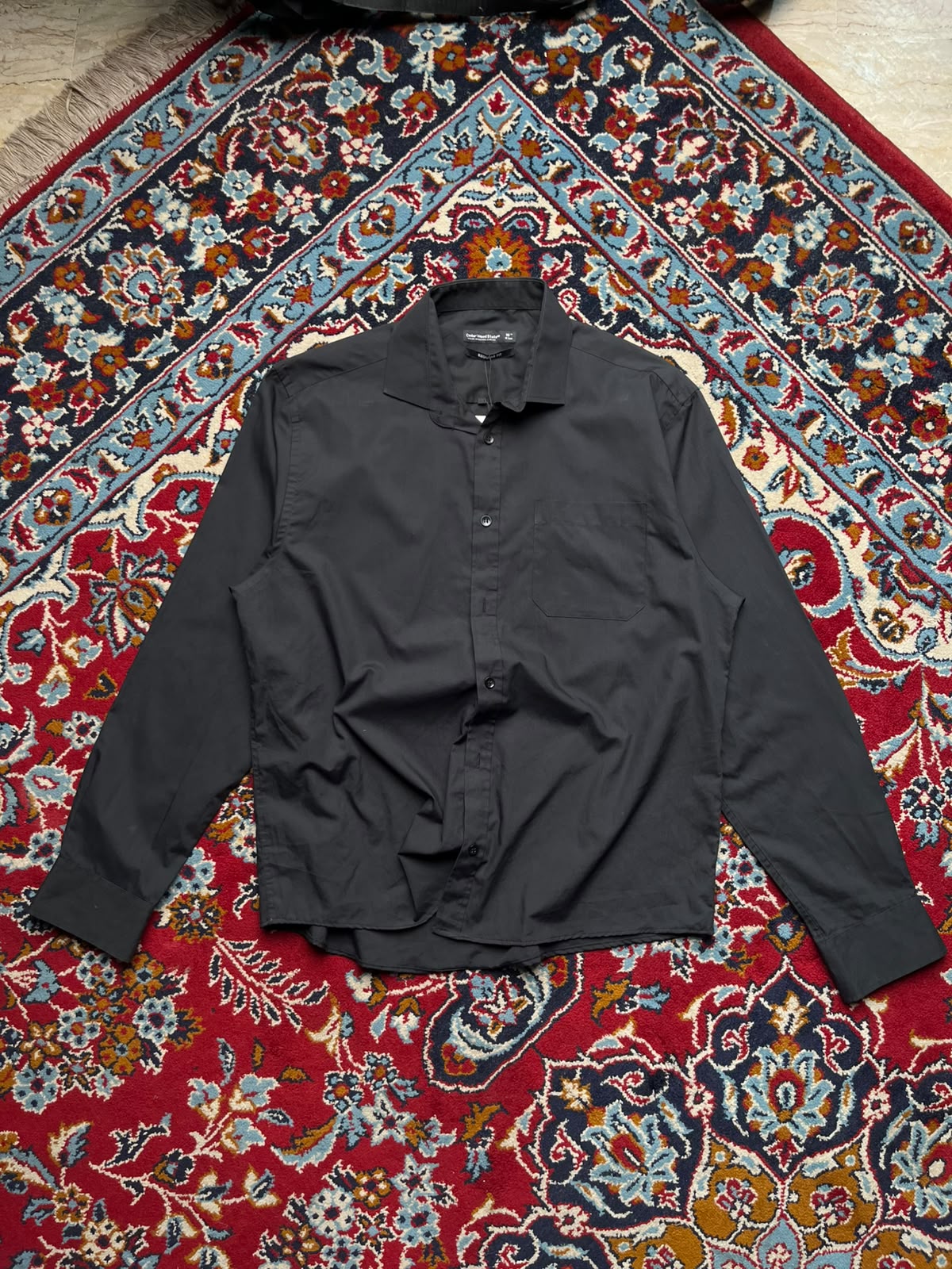 Cedar Wood State Black Plain Regular Fit Button Down Shirt - L