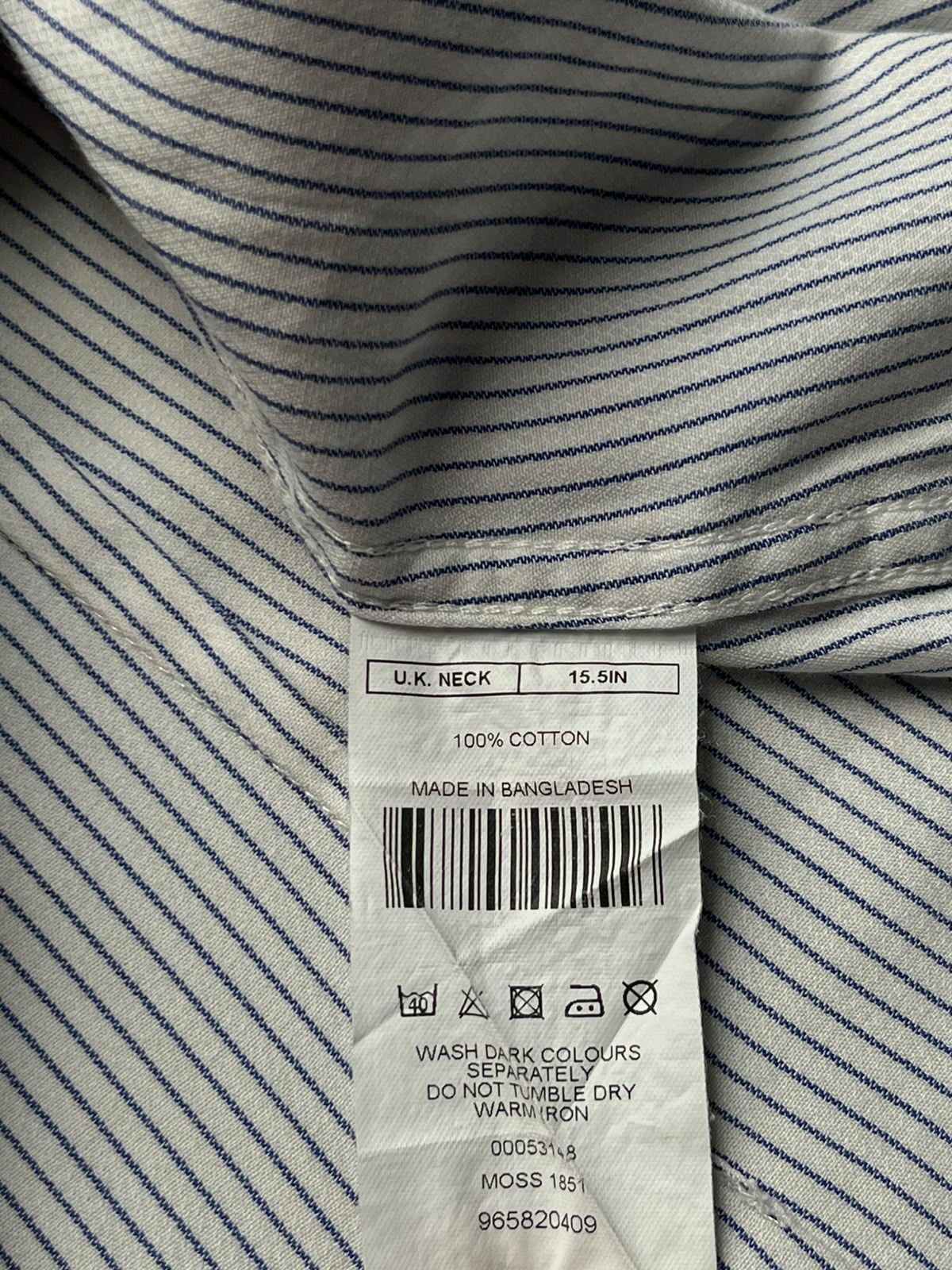 Moss 1851 White Blue Striped Slim Fit Button Down Shirt - L