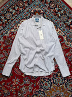 Moss 1851 White Blue Striped Slim Fit Button Down Shirt - L