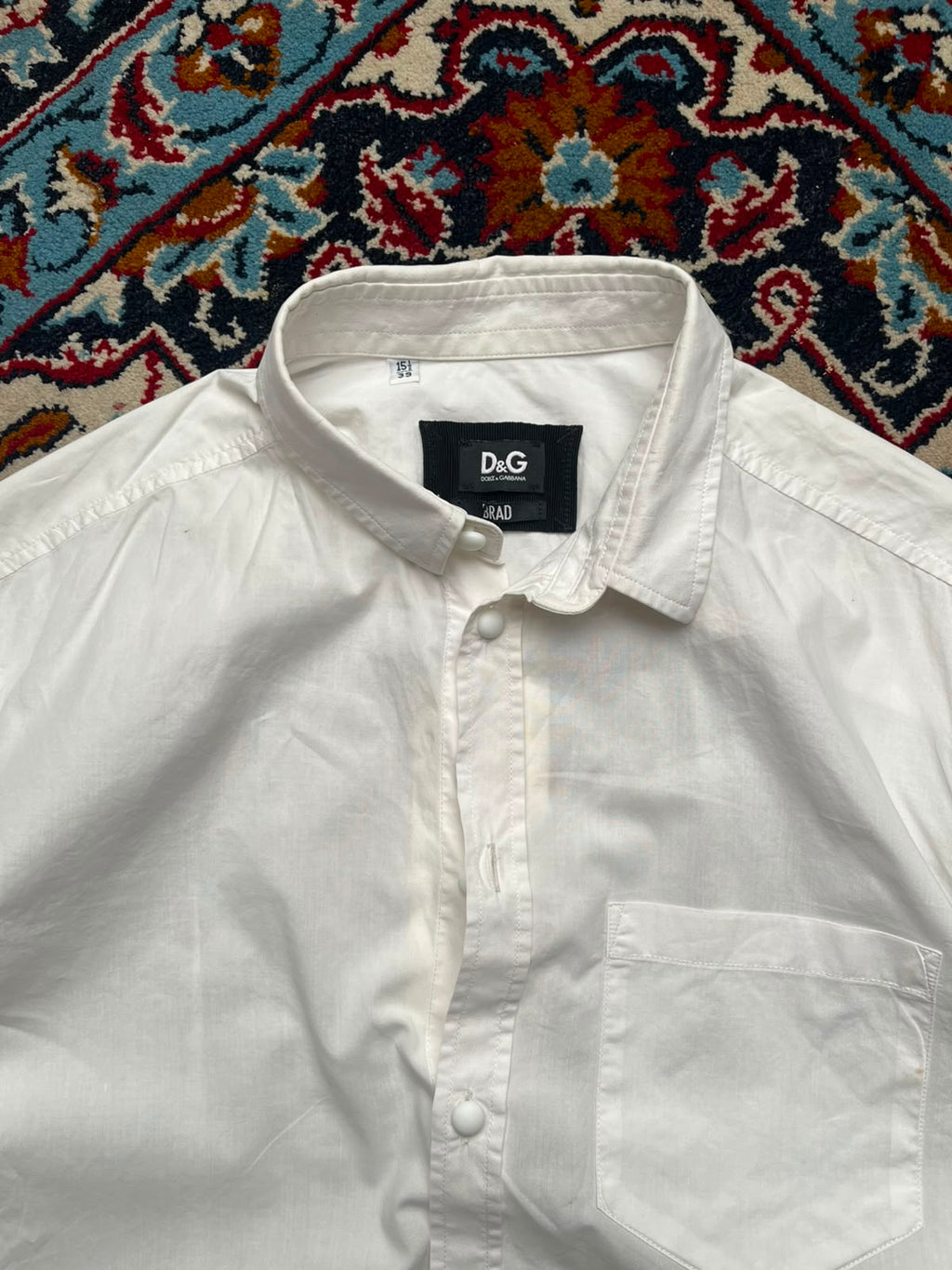 D&G Dolce & Gabbana White Plain Brad Button Down Shirt - M