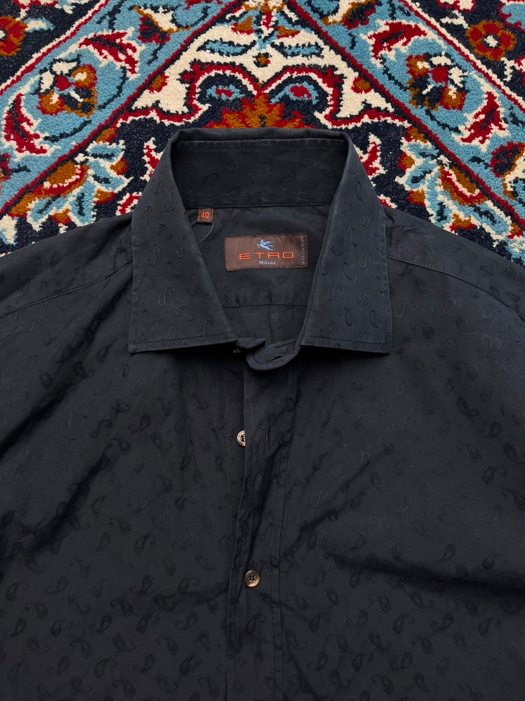 Etro Milano Black Jacquard Paisley Sim Fit Button Down Shirt - Ll