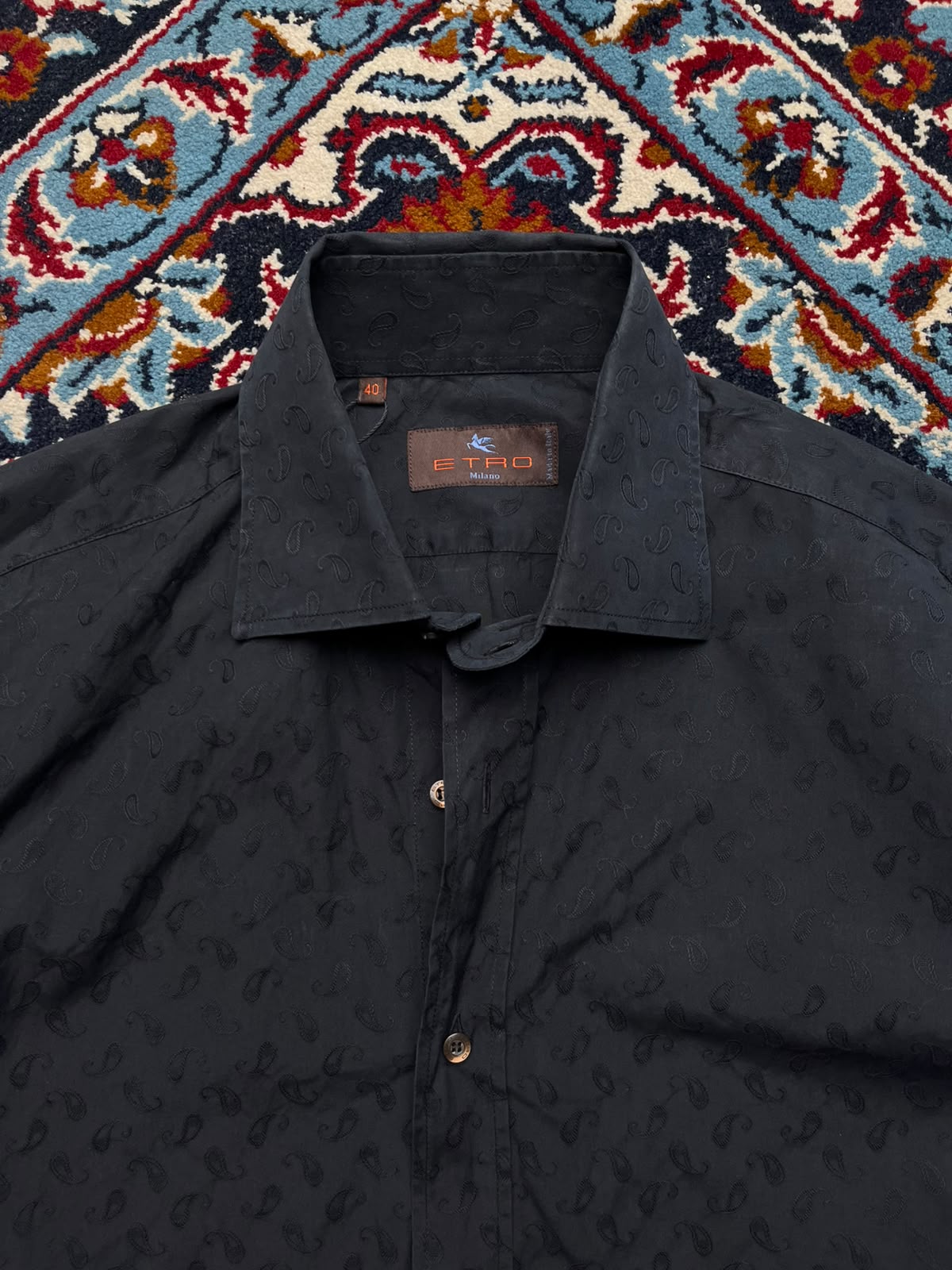 Etro Milano Black Jacquard Paisley Sim Fit Button Down Shirt - Ll