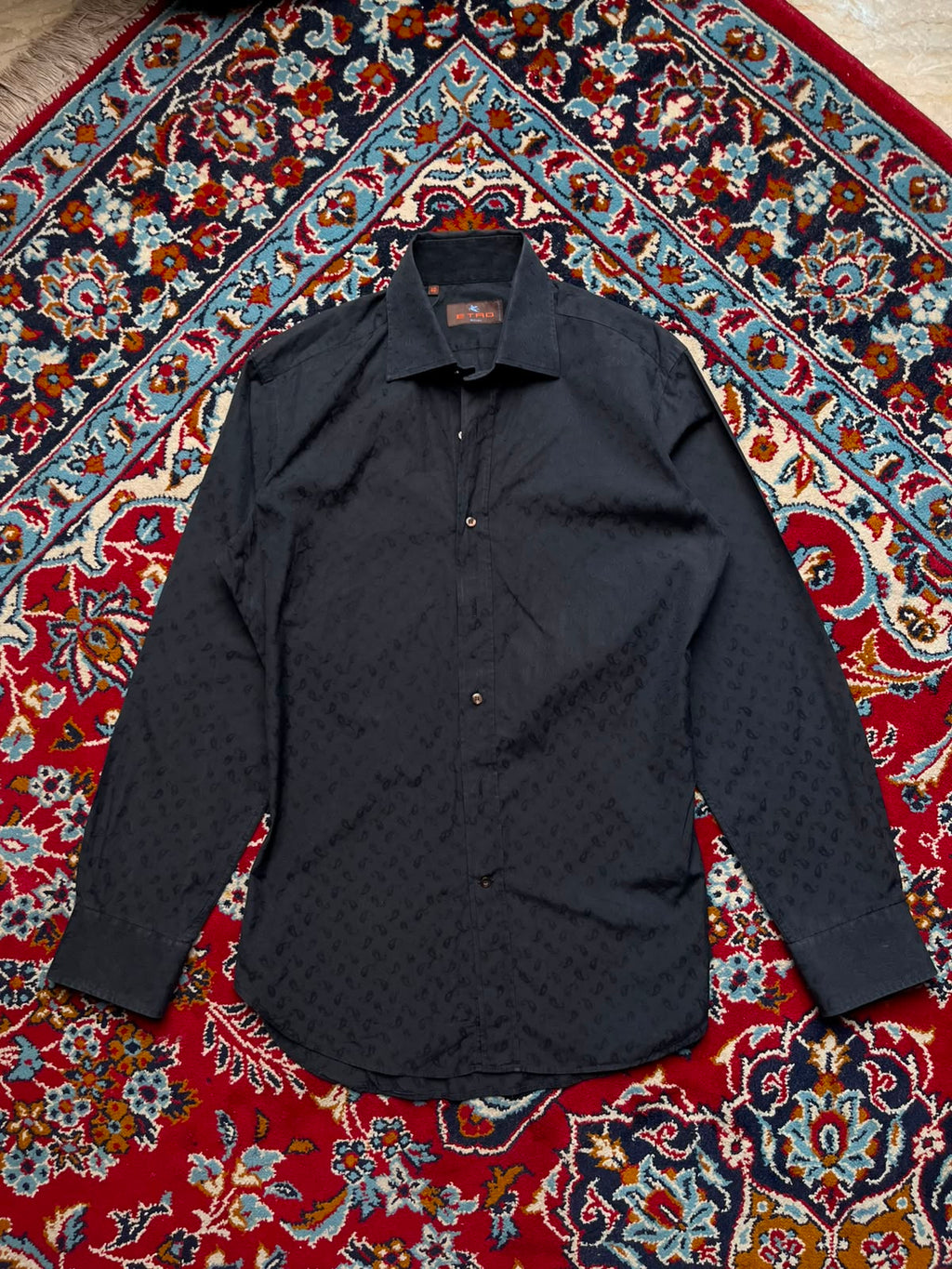 Etro Milano Black Jacquard Paisley Sim Fit Button Down Shirt - Ll