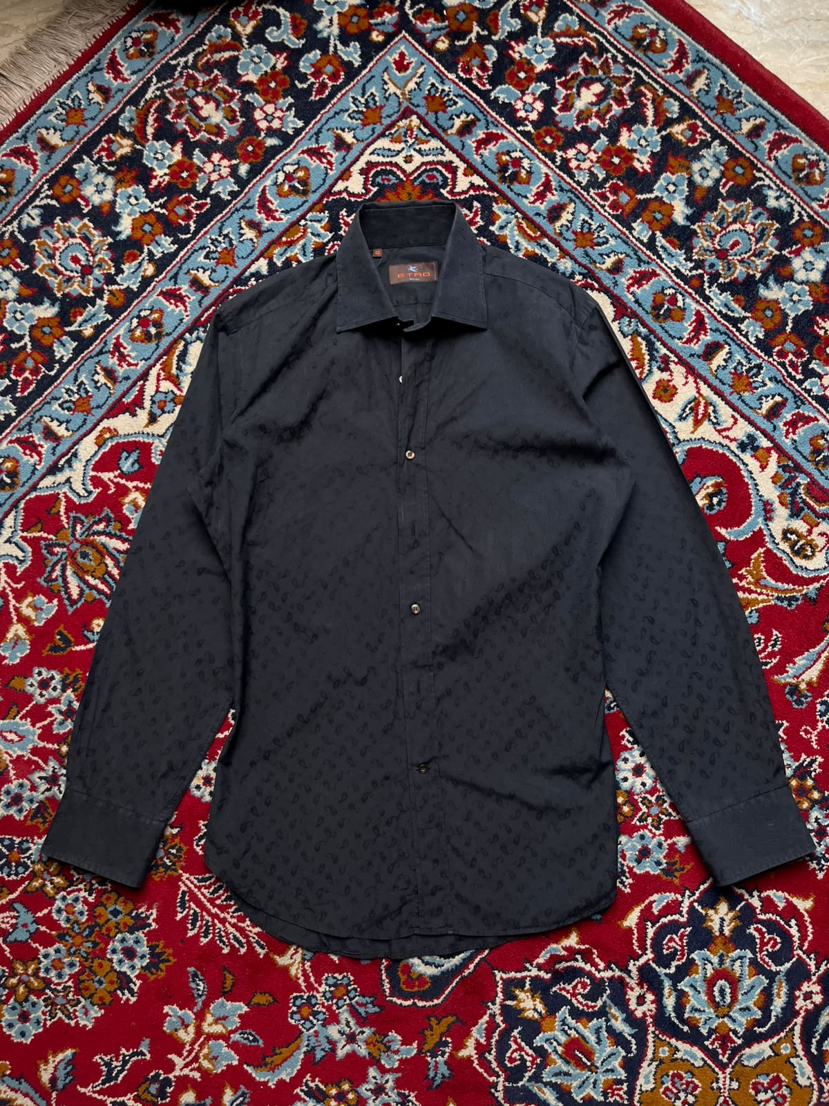 Etro Milano Black Jacquard Paisley Sim Fit Button Down Shirt - Ll