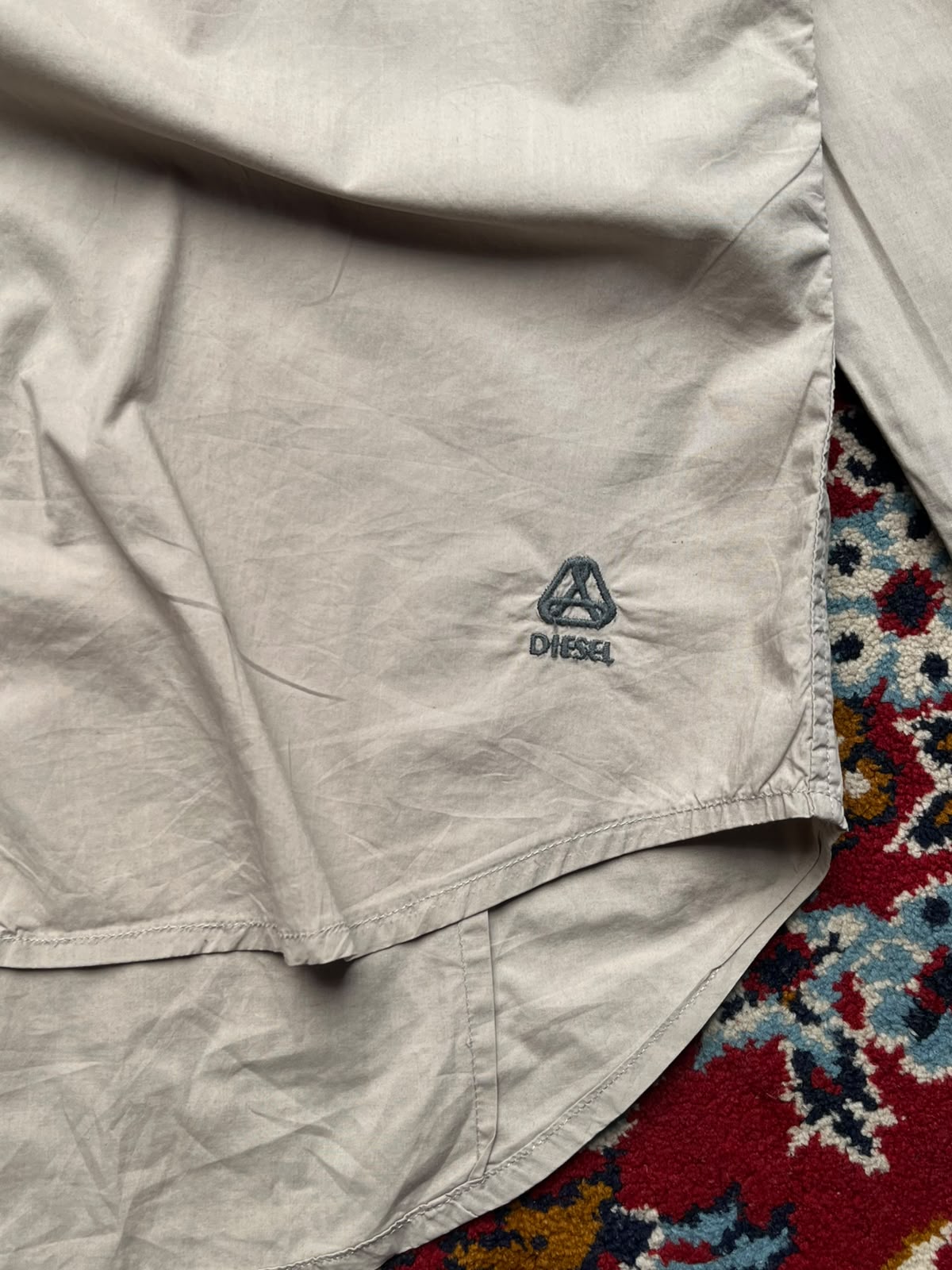Diesel Slim Fit Beige Two Tone Paneled Button Down Shirt - L