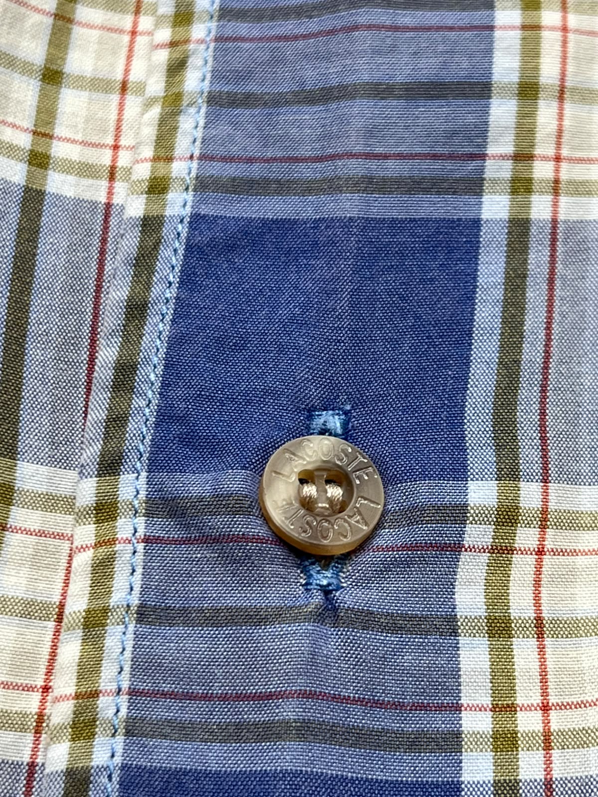 Lacoste Blue Plaid Check Button Down Shirt - XL