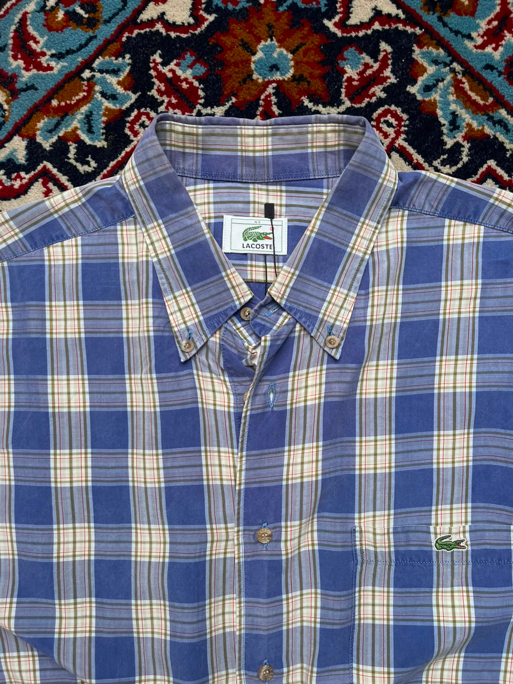 Lacoste Blue Plaid Check Button Down Shirt - XL