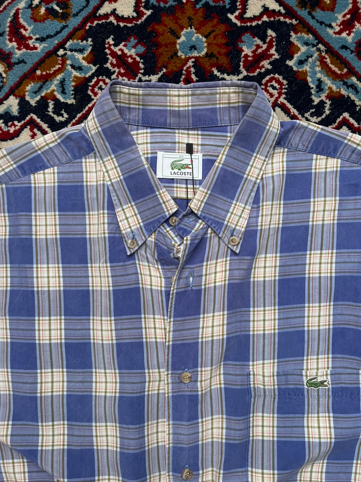 Lacoste Blue Plaid Check Button Down Shirt - XL