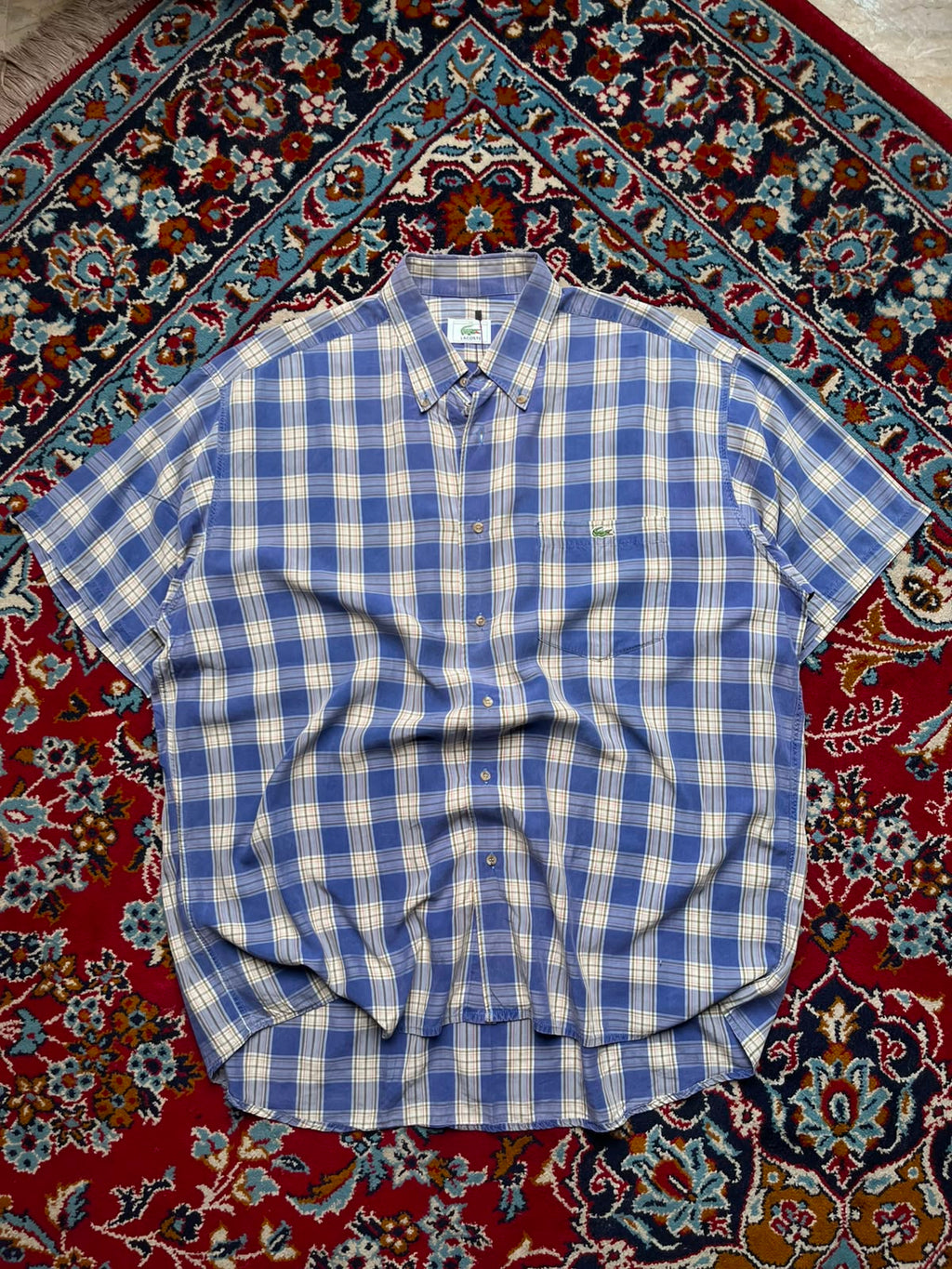 Lacoste Blue Plaid Check Button Down Shirt - XL