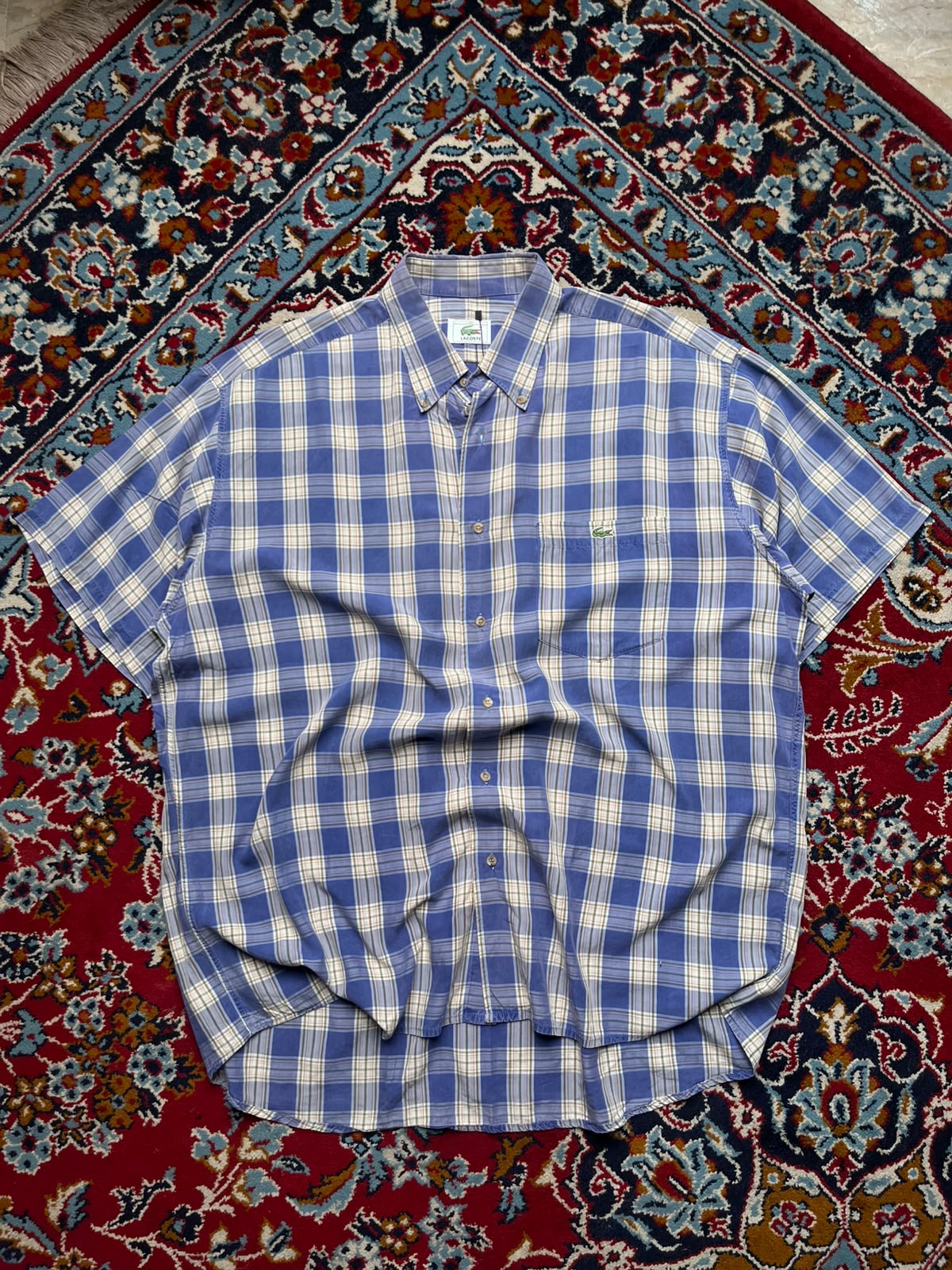 Lacoste Blue Plaid Check Button Down Shirt - XL