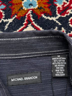 Michael Brandon Navy Blue Contrast Stitch Fine Striped Dual Pocket Button Down Shirt - L