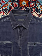 Michael Brandon Navy Blue Contrast Stitch Fine Striped Dual Pocket Button Down Shirt - L
