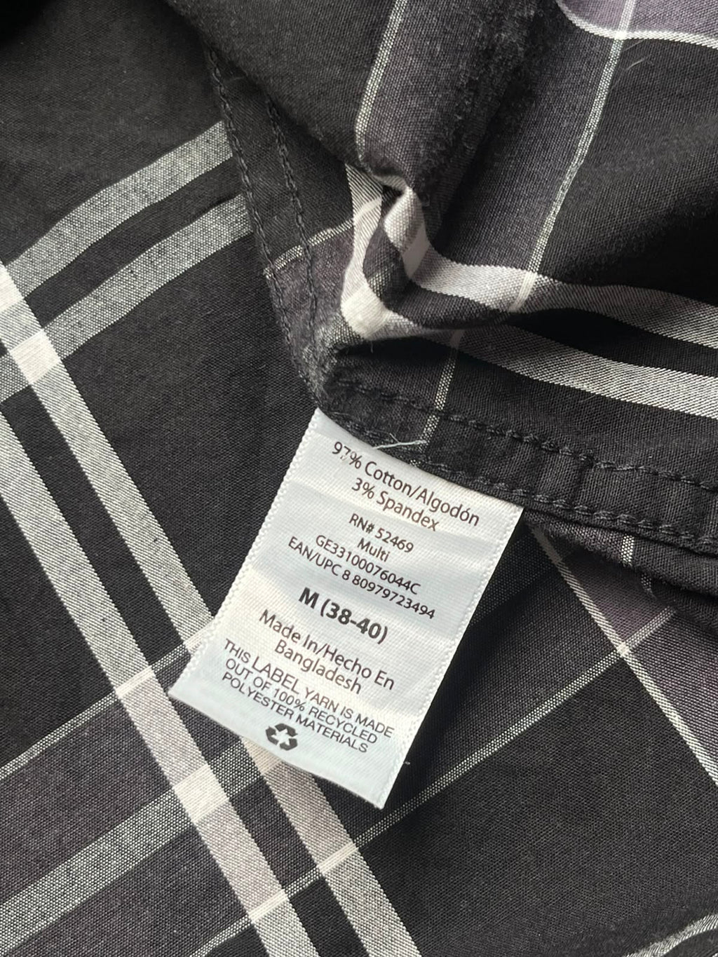 George Classic Fit Black Grey CHECK Button Down Shirt - L