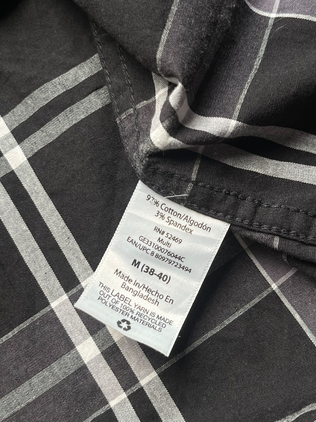 George Classic Fit Black Grey CHECK Button Down Shirt - L
