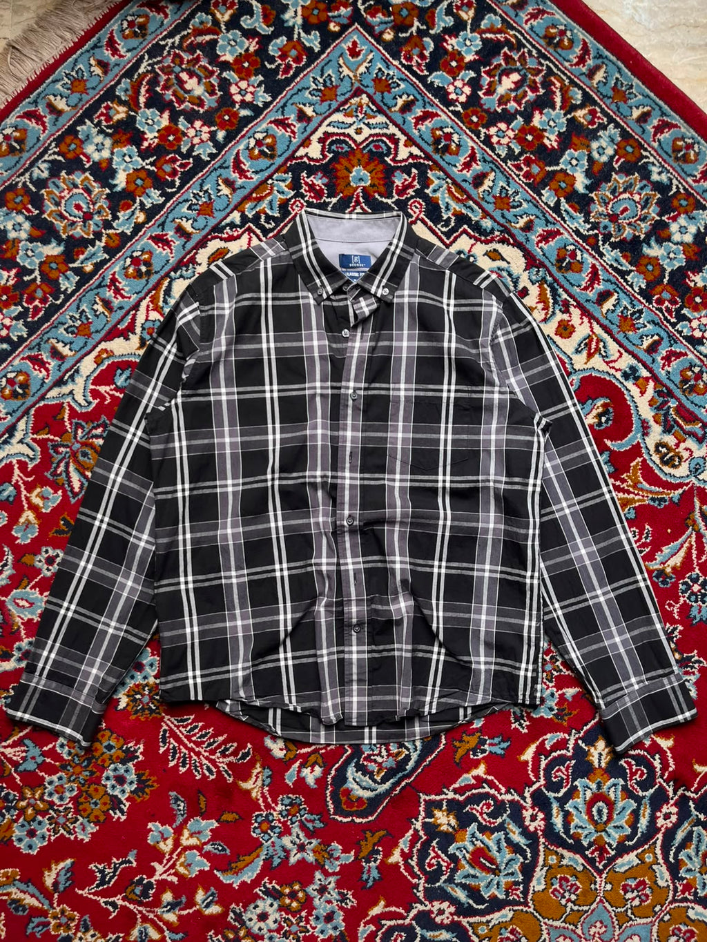 George Classic Fit Black Grey CHECK Button Down Shirt - L