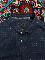 Armani Exchange Slim Fit Navy Blue Micro Dot Print Button Down Shirt - S